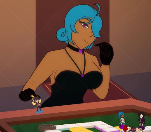 Flat waist of an OC with details. Slightly detailed background of a game board with game pieces.